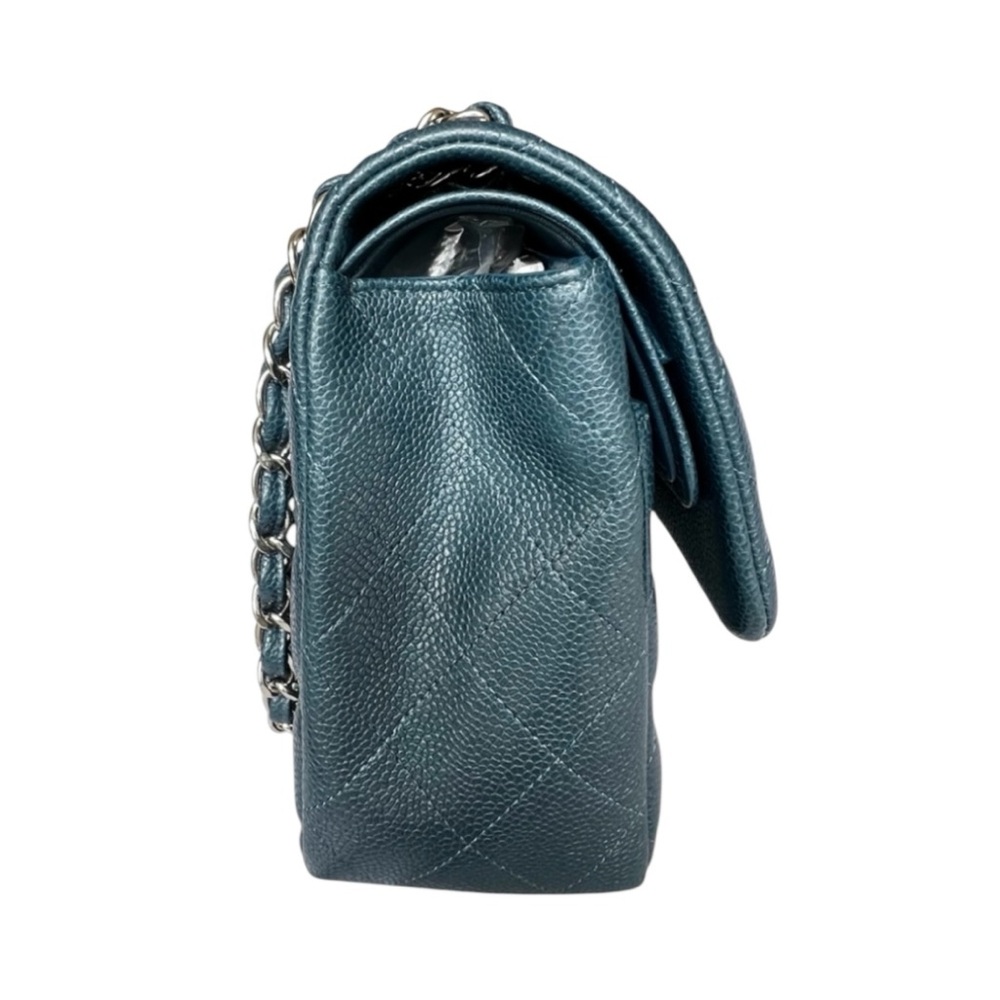 💕CHANEL Large Classic Double Flap CAVIAR Leather • DENIM BLUE • Silver-Tone HW - Picture 4 of 15